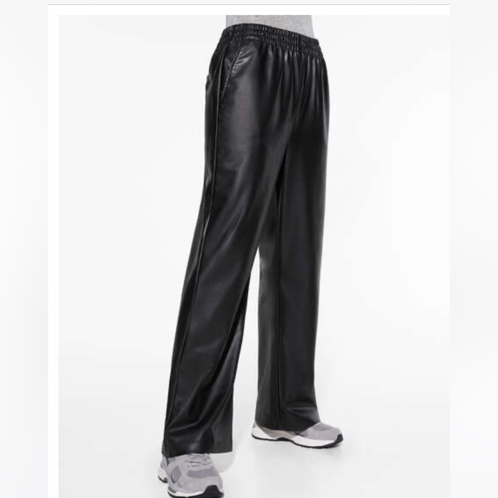 Straight fit faux leather trousers